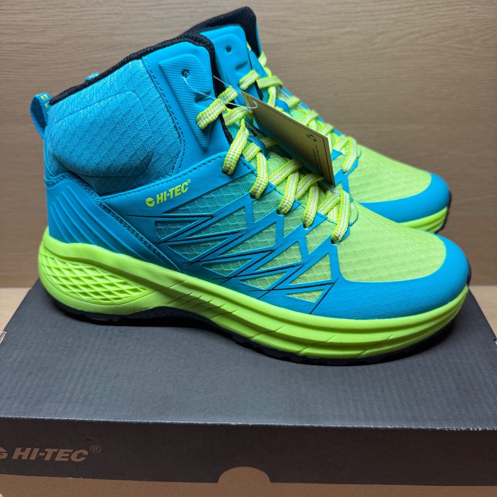 Hi-Tec Demolisher Mid Mens Hiking Boots Size 8.5 Scuba Blue Lime Neon Trail